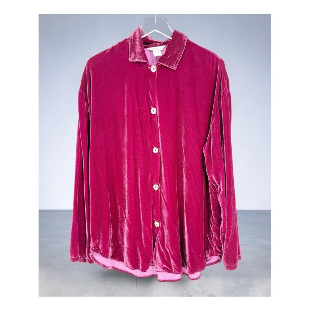 Sundance Vintage Silk Velvet Button Down Top Women's L Berry Boho Chic